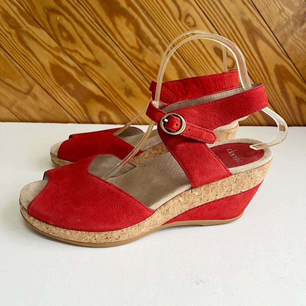 DANSKO Charlotte Wedge Sandals Red Suede EU 40 - Picture 2 of 6